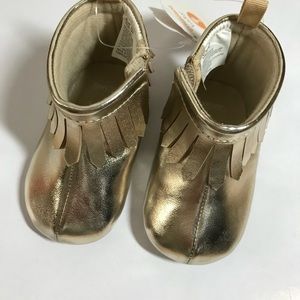 NWT Baby Girl Infant gold booties Sz 02 crib shoes soft sole moccasins BOHO